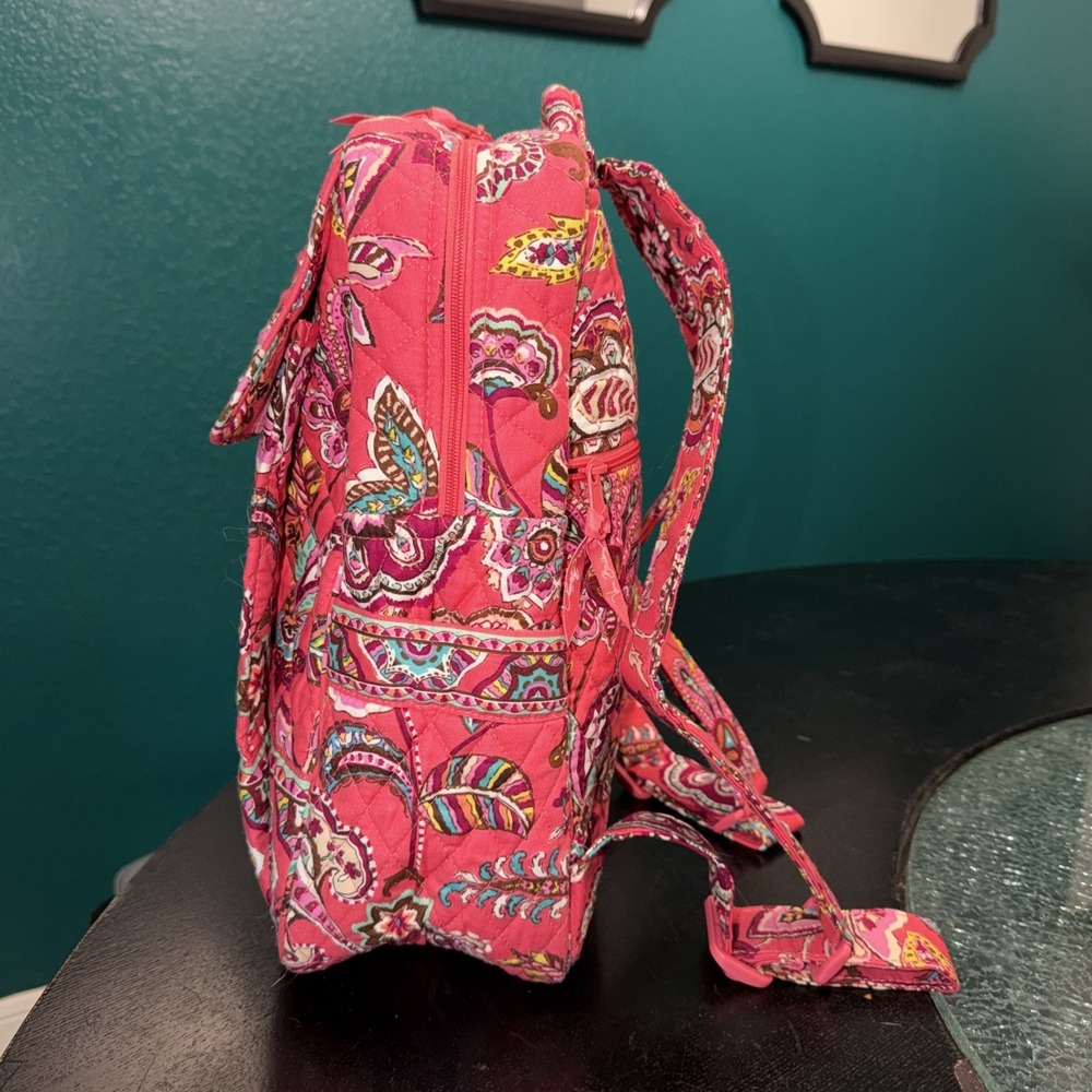 Vera Bradley Call Me Coral Quilted Back Pack Purse 6 Pockets School Bag 12" X 9" - Picture 2 of 8